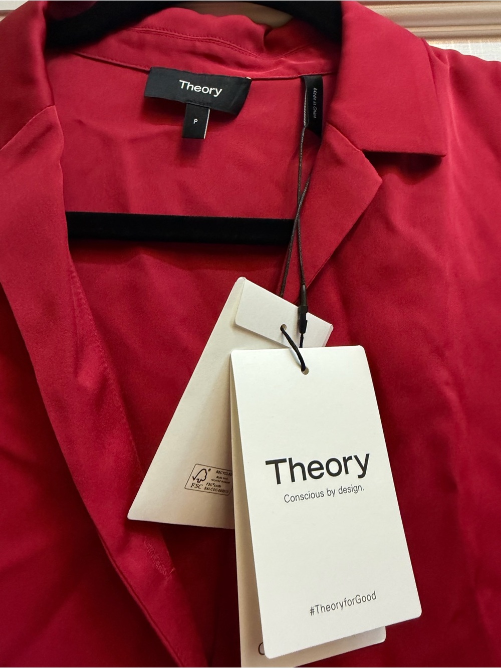 Theory Sleeveless Button-Down Top in Raspberry Red - Picture 3 of 7